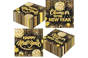 GREHUMOR 40 Pieces Black Gold Happy New Year Napkins Cheers To The New Year Cocktail Beverage Napkins 2026 New Year's Eve Disposable Paper Napkin Set for Home New Years Party Decorations 2026