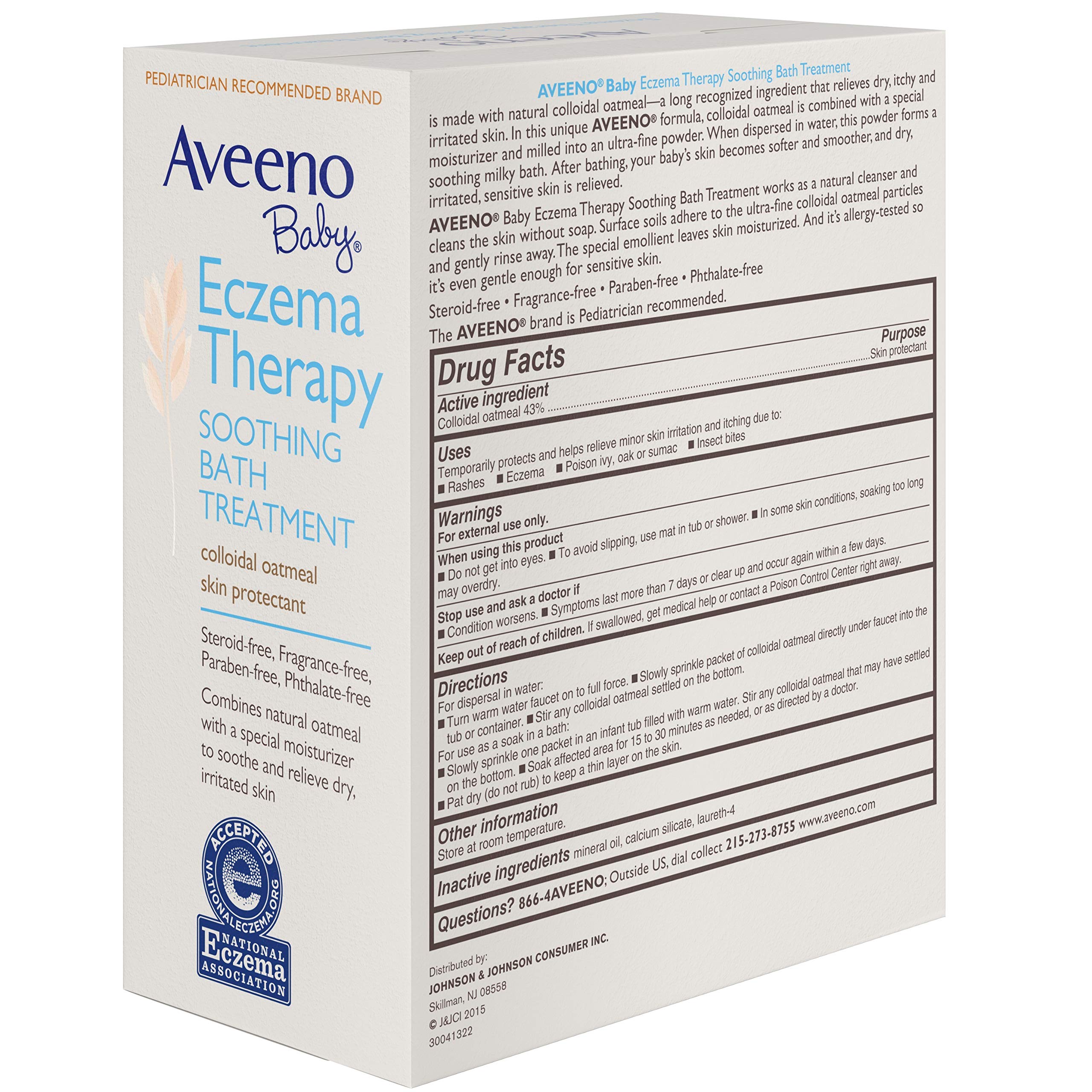 Aveeno Baby Eczema Therapy Soothing Bath Treatment for Relief of Dry, Itchy & Irritated Skin, Made with Natural Colloidal Oatmeal, Fragrance-, Paraben-, Steroid- & Tear-Free, 5 ct
