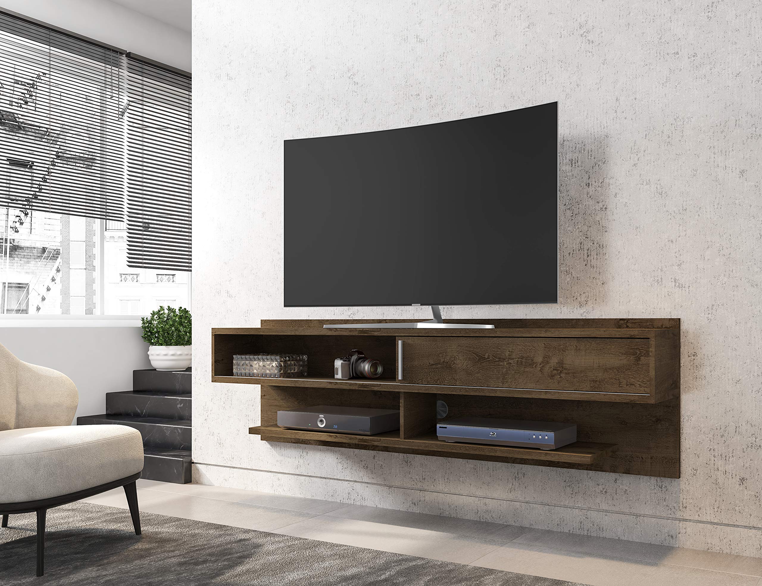 Manhattan Comfort Astor Modern Living Room Floating Entertainment Center with Media Shelves, 70.86 inches , Rustic Brown(box 1 of 2)