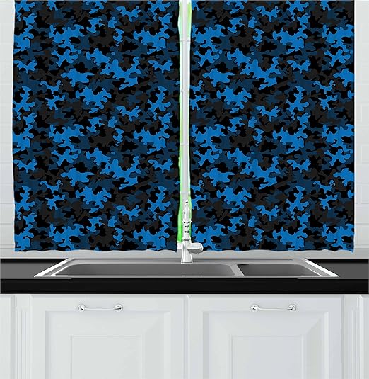 Amazon Com Ambesonne Camouflage Kitchen Curtains Dark Toned
