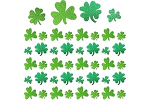Zonon 46 Pcs Glitter Shamrock Cutouts St Patricks Day Clover Paper Cutouts Assorted Sizes Lucky Irish Cut Outs Green Shamrock Decoration for St. Patrick's Day Bulletin Board Decor