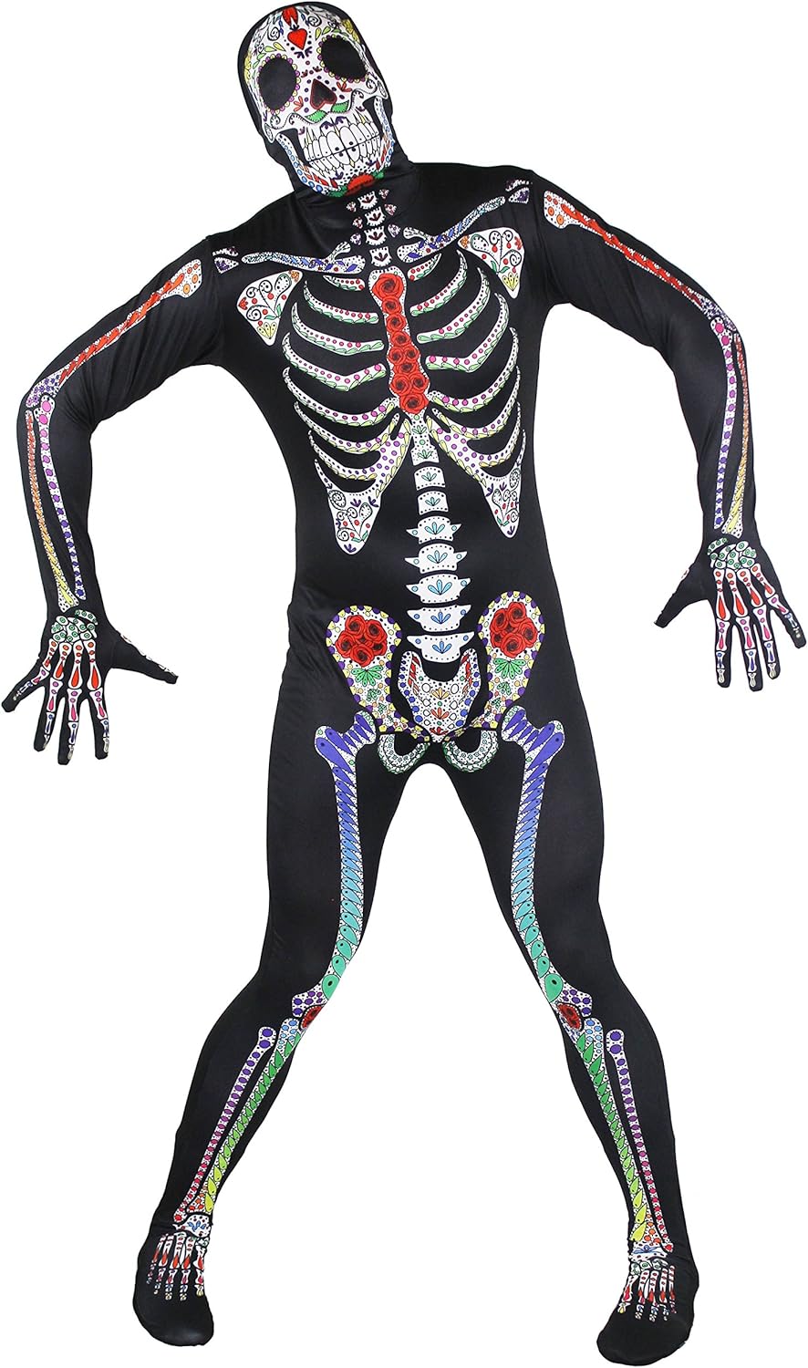ILOVEFANCYDRESS SUGAR SKULL SKELETON SKIN SUIT HALLOWEEN FANCY DRESS