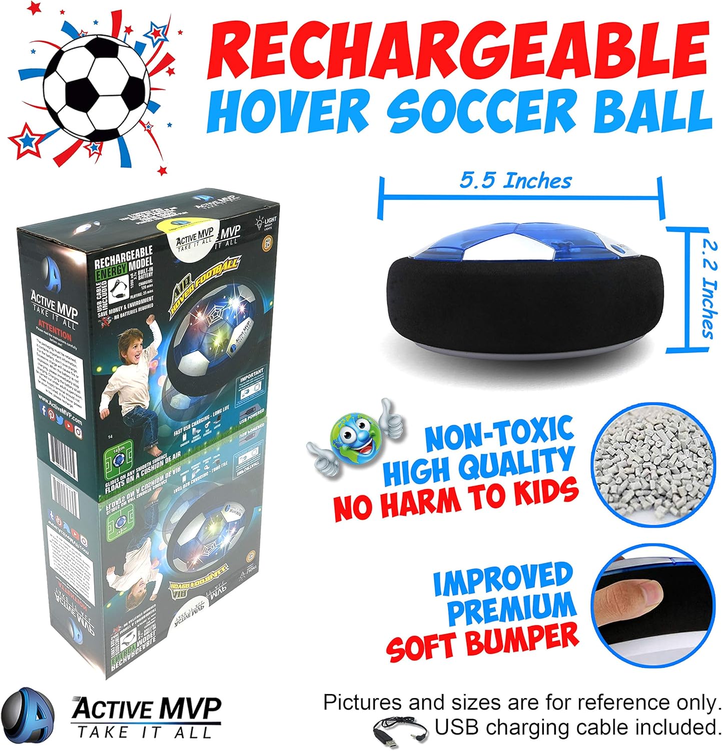 Hover Soccer Ball Boy Toys Rechargeable, Toddlers Kids Indoor Air Soccer Ball Floating LED Light Up, Power Kick Disc Fun with Foam Bumper (No AA Battery Needed) Gift For Boys Girls Age 2 3 4 5 6 7 8 9: Sports & Outdoors