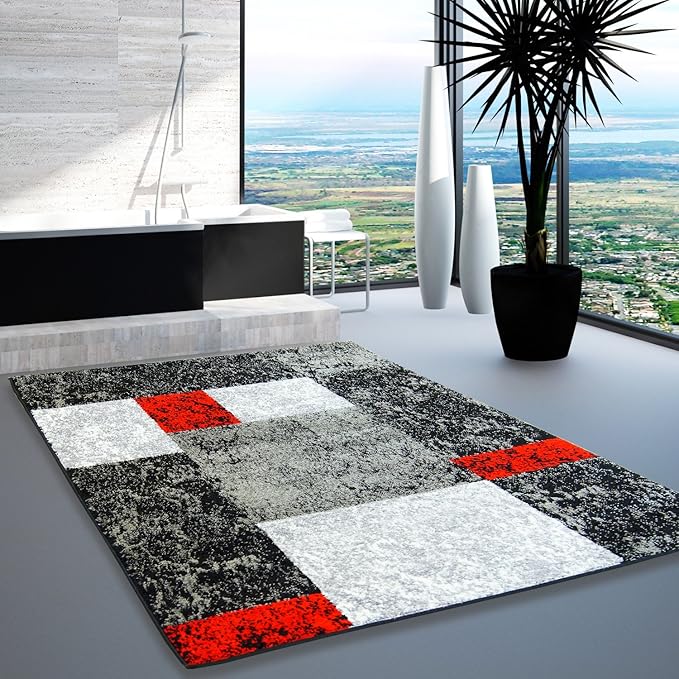 carpetcity Modern Moda ÖkoTex Tiles Red Grey Rug Black Various Sizes, 80 cm_x_300 cm Amazon.co