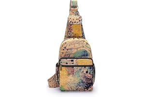 COTON POSE Women sling bag Elephant canvas large boho backpacks bohemian Crossbody Bag (purple yellow)