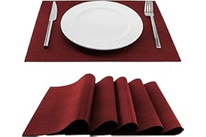 TRIVETRUNNER -ANNA STAY Anna Stay Placemats Set of 6 - Decorative Modular Place Mats and Trivets for Hot Dishes, Extendable Hot Pads for Kitchen, Heat Resistant Mats for Countertop, Red Washable Square Placemats(Burgundy)
