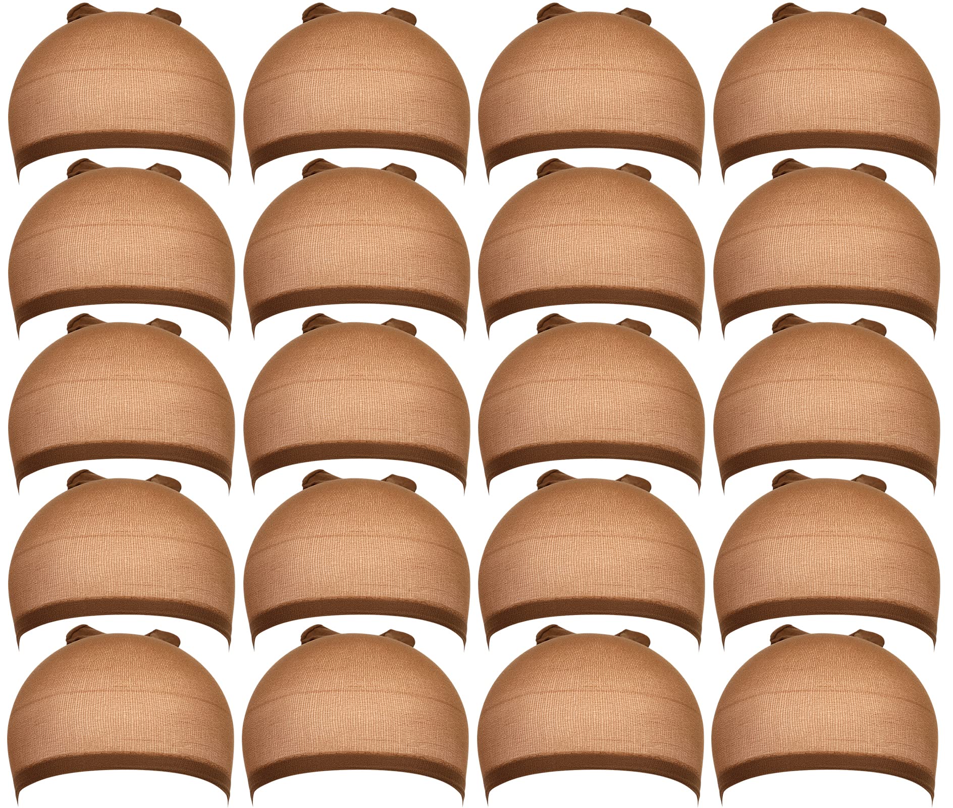 Teenitor 20 Pcs Nylon Wig Caps, Brown Elastic Stocking Wigs Cap Unisex Stretchy Nylon Close End Hair Wig Caps for Men Women