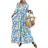 KIRUNDO Women Summer Beach Vacation Wedding Guest Dresses 2026 Spring Boho Floral 3/4 Sleeve Loose Cruise Flowy Maxi Dress