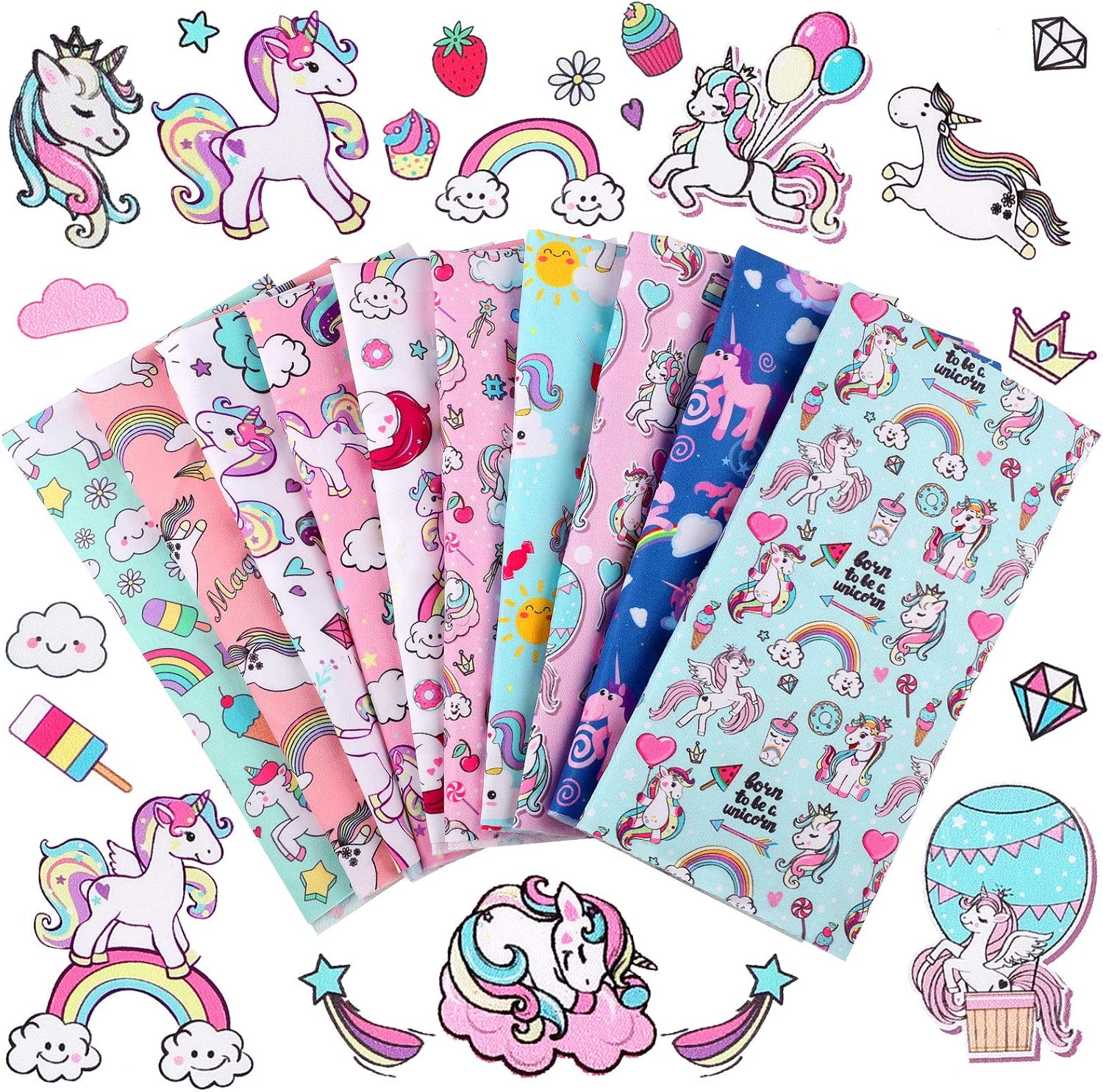 10 Pieces Unicorn Fabric Squares 20 x 20 Inch Precut Quilting Fabric Unicorn Rainbow Cartoon Pattern Fabric Bundles Unicorn Printed DIY Fabric for Home Decor Clothing Craft Sewing Crafts, 10 Designs