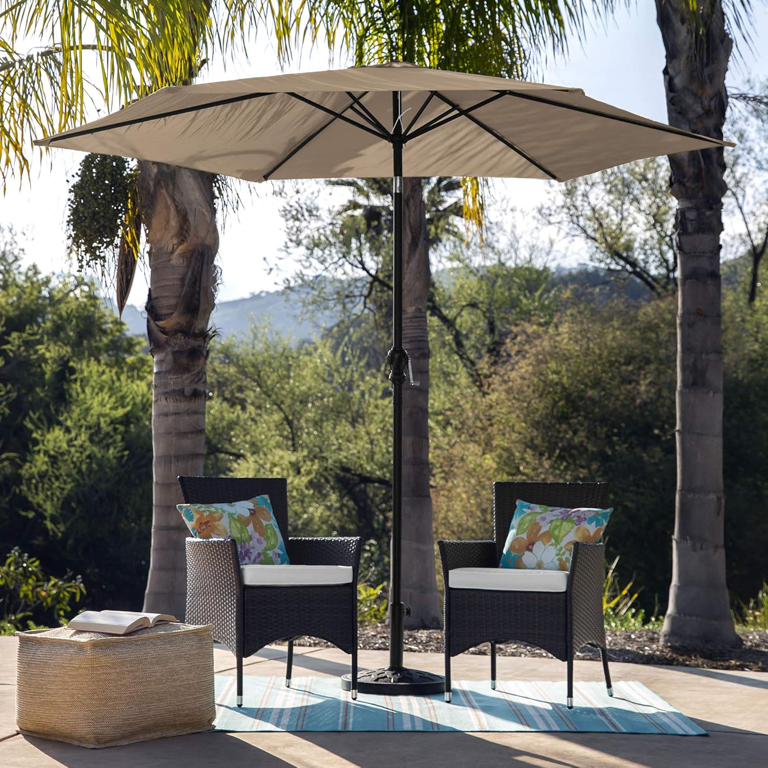 Tan Table Compatible Easy Push Button Tilt Best Choice Products 10ft Outdoor Steel Market Backyard Garden Patio Umbrella W Crank 6 Ribs Umbrellas