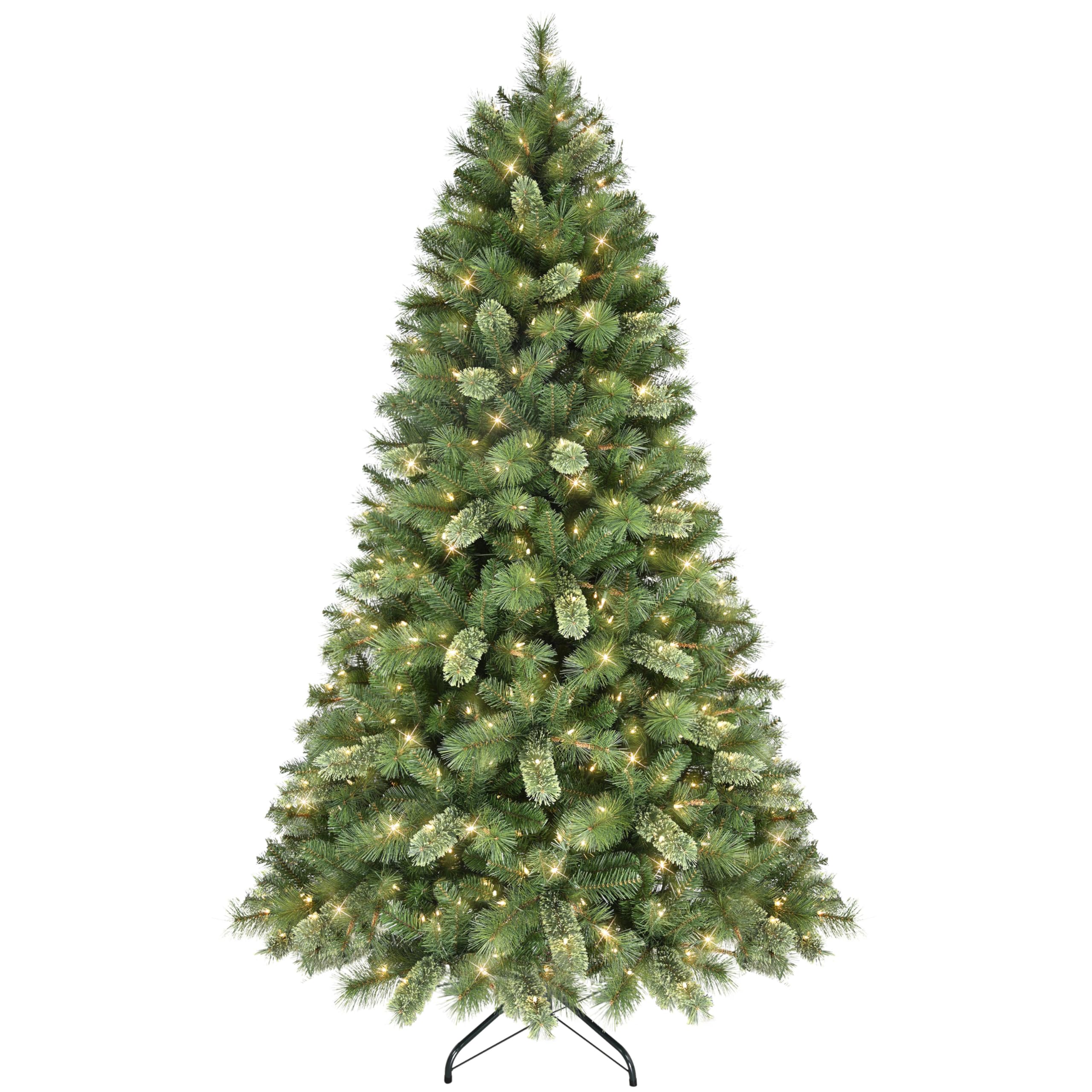 Photo 1 of ***LIGHTS PARTIALLY FUNCTIONAL*** Puleo International 7.5ft Pre-Lit Teton Pine Christmas Tree with 600 Clear Lights, 1347 Realistic Dense Branch Tips, Easy Setup Artificial Trees with Sturdy Metal Stand