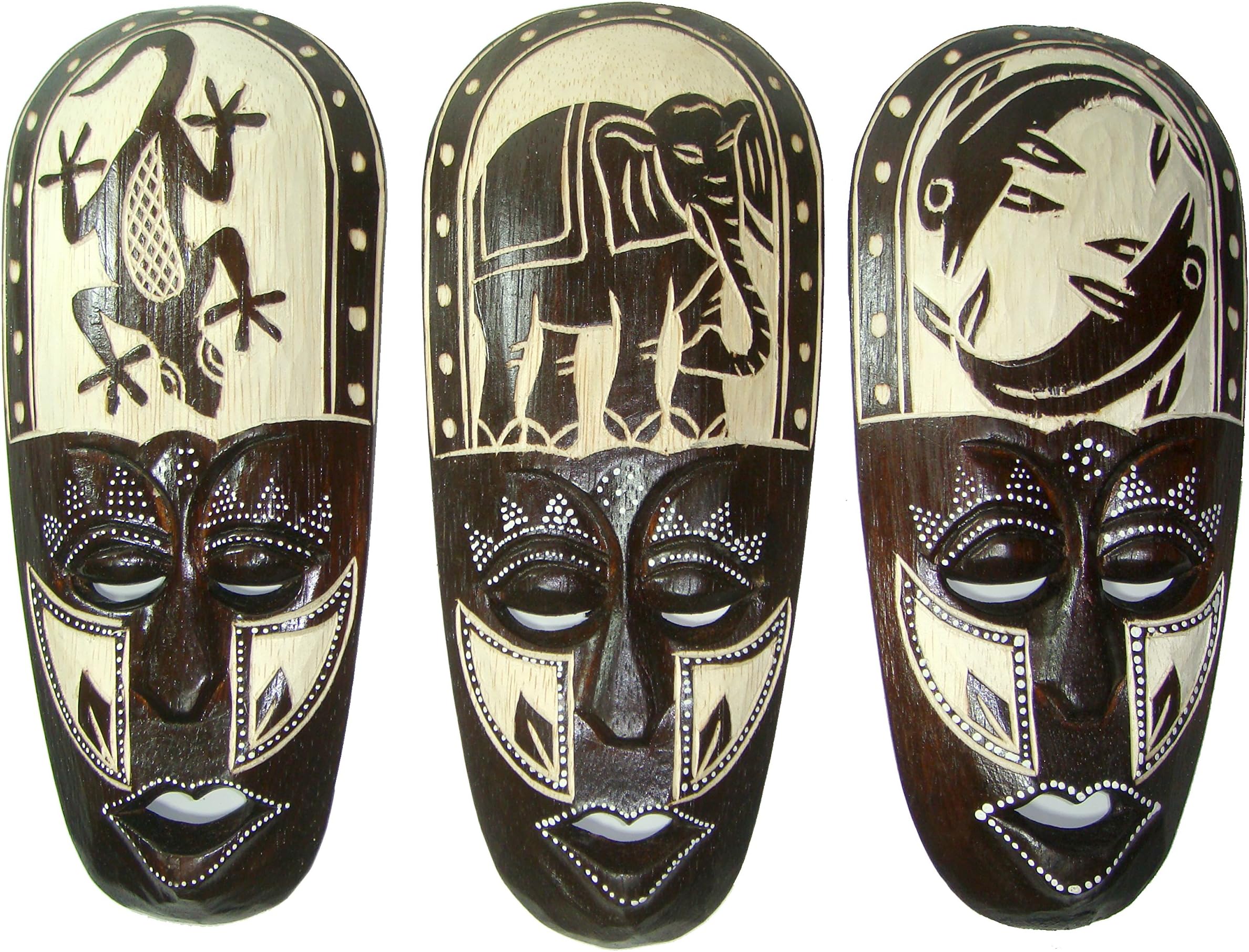 NareeGreen African Mask Wall Hanging Decor Tribal and Protection Mask, Small 8" Size, Set of 3 Styles