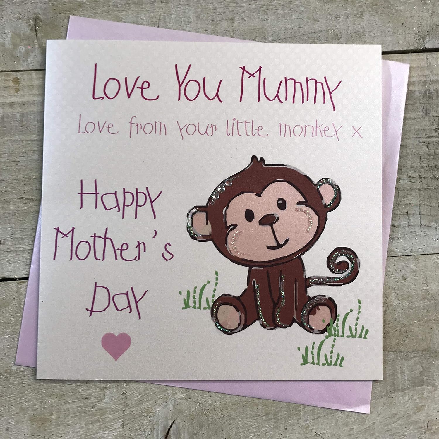 white cotton cards Mummy Love From Your Little Monkey x Handmade Mother's Day Card, Pink, MP8, 16cm x 16cm
