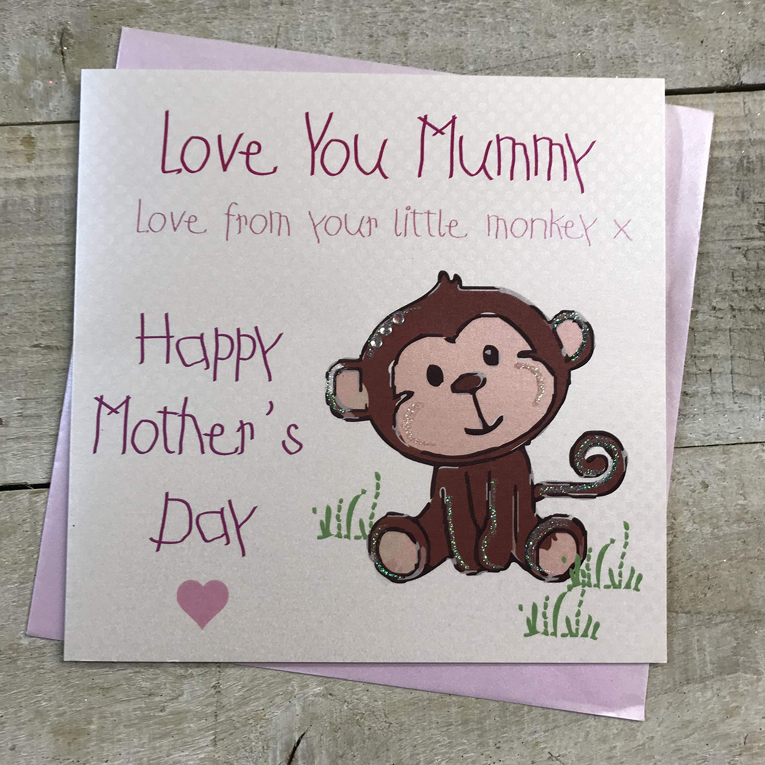 white cotton cards Mummy Love From Your Little Monkey x Handmade Mother's Day Card, Pink, MP8