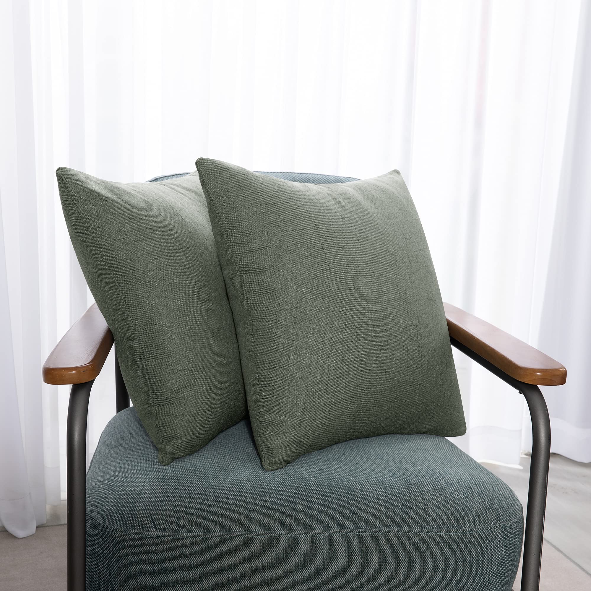 Deconovo Square Cushion Covers, Faux Linen Texture Throw Pillow Cases Pillowcases for Sofa with Invisible Zipper, 18x18 Inch, set of 2, Green