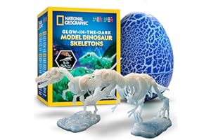 BLUE MARBLE National Geographic Glow-in-The-Dark Dinosaur Skeleton Models Kit – Build Replica Velociraptor & T. rex Skeletons, Easy Snap-Together Bones, Educational Dinosaur Activity Kit for Kids