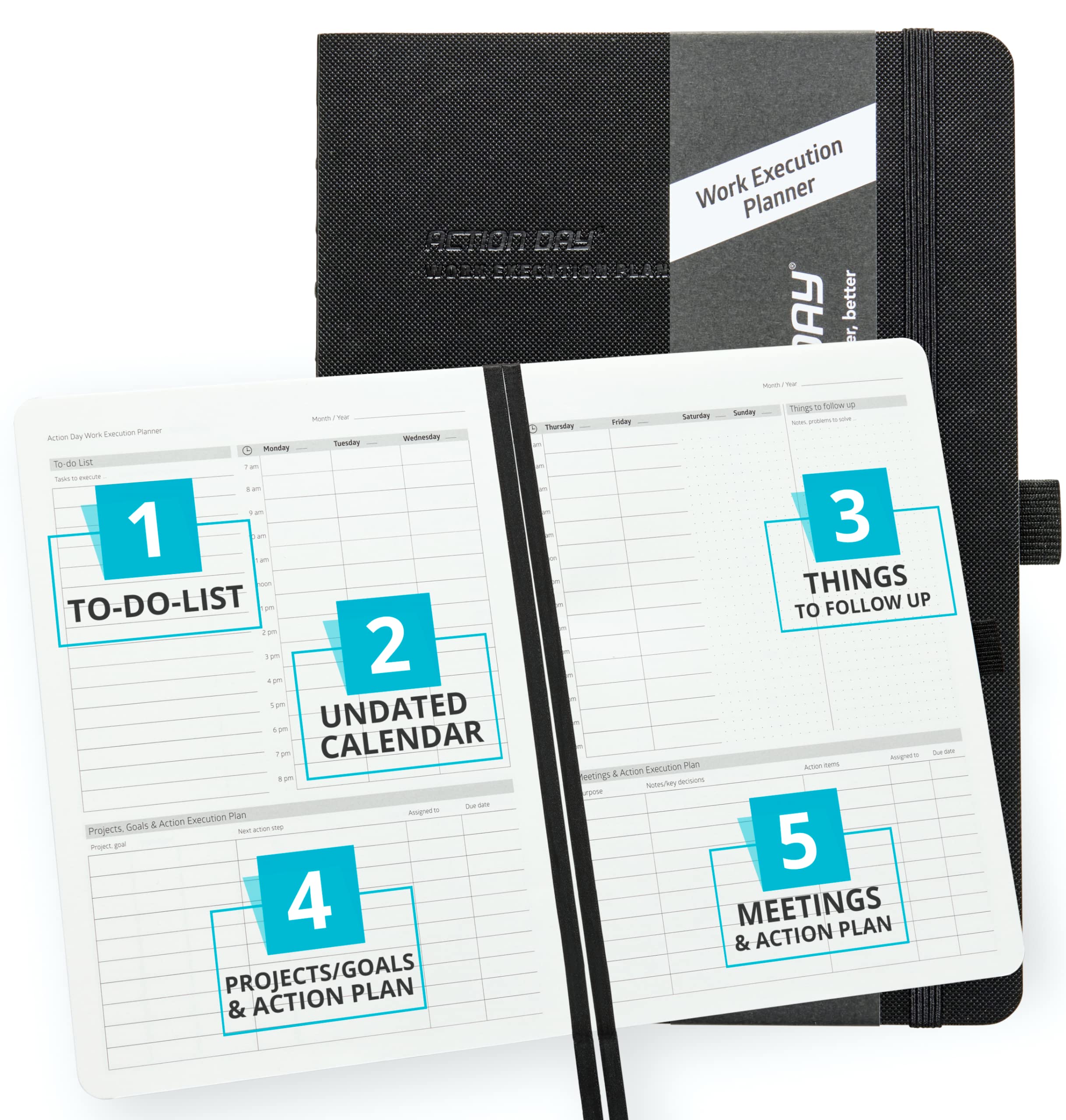 Get Work Done Journal for Your Work Life - Undated Weekly Productivity Planner With To-Do List,Projects List,Meeting Items & Action Planning - Size 7x9 - Black