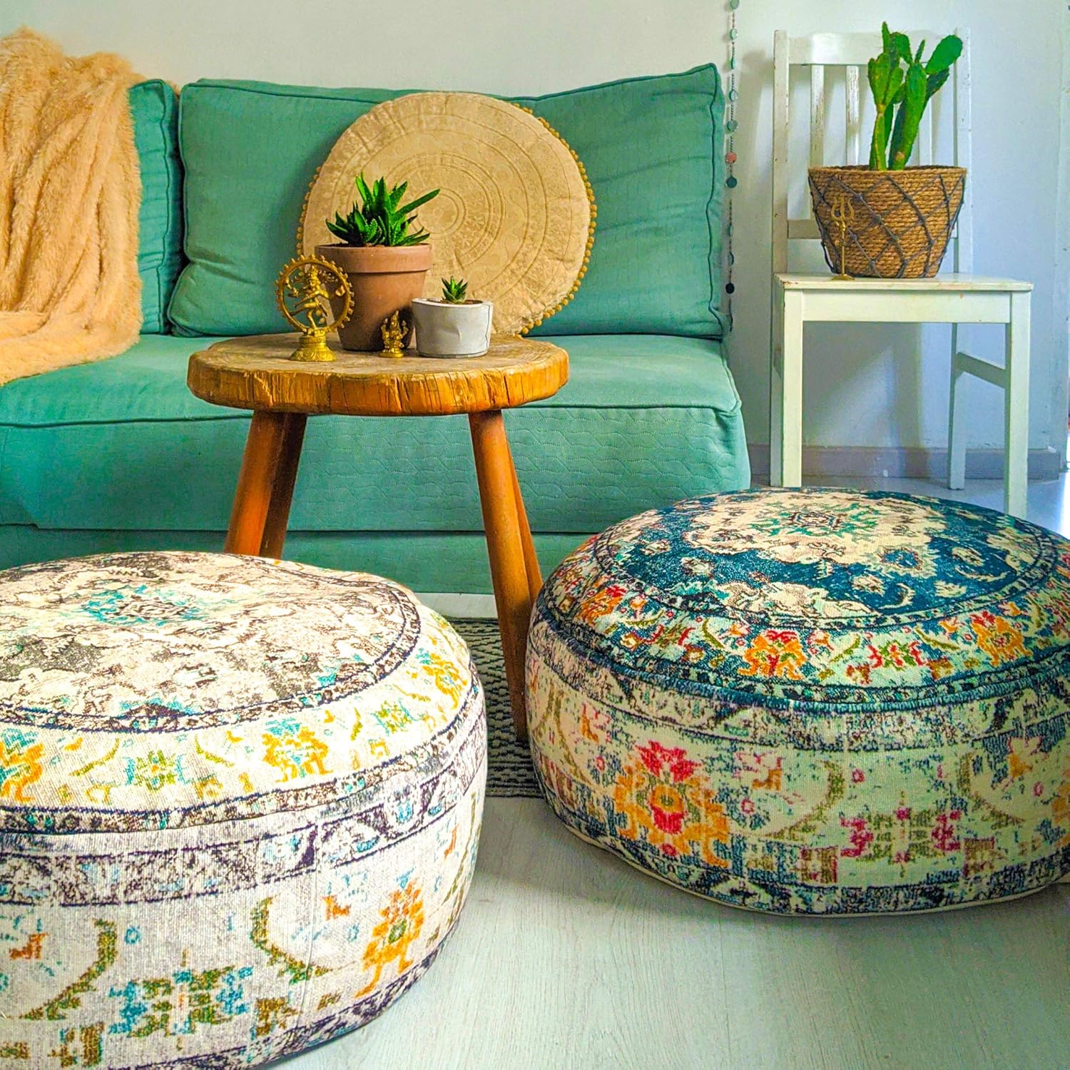 Mandala Life ART Bohemian Yoga Decor Floor Cushion Cover - 24x8 inches - Round Meditation Carpet Pillow Case - Printed Cotton Rug Pouf: Furniture & Decor