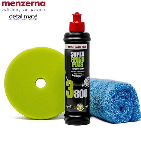 detailmate Menzerna Autopolitur Set: 3800er Körnung, 250 ml mit passende, Polier Pads: Soft + Medium + Heavy 150 mm / 6.0' + 