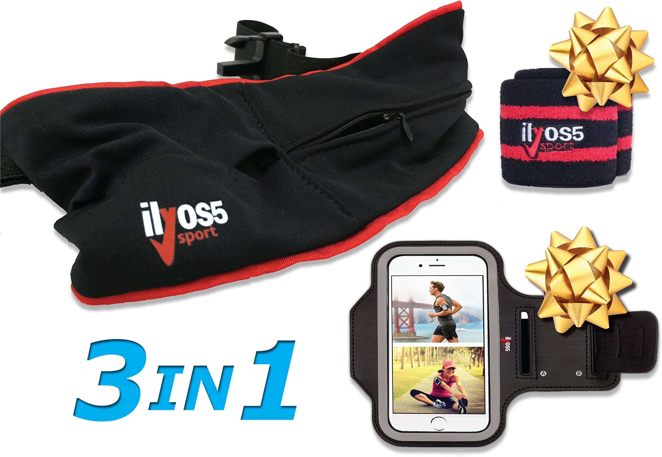 Waist Running Belt Waist Pack Design Fanny Pack for Man and Women + iPhone 7 Armband + 2 Sweat Wristband by Ilyos5