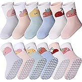 MQELONG 6 Pairs Baby Girls Non Slip Crew Socks Grips Socks for Infants Toddlers Kids Girls