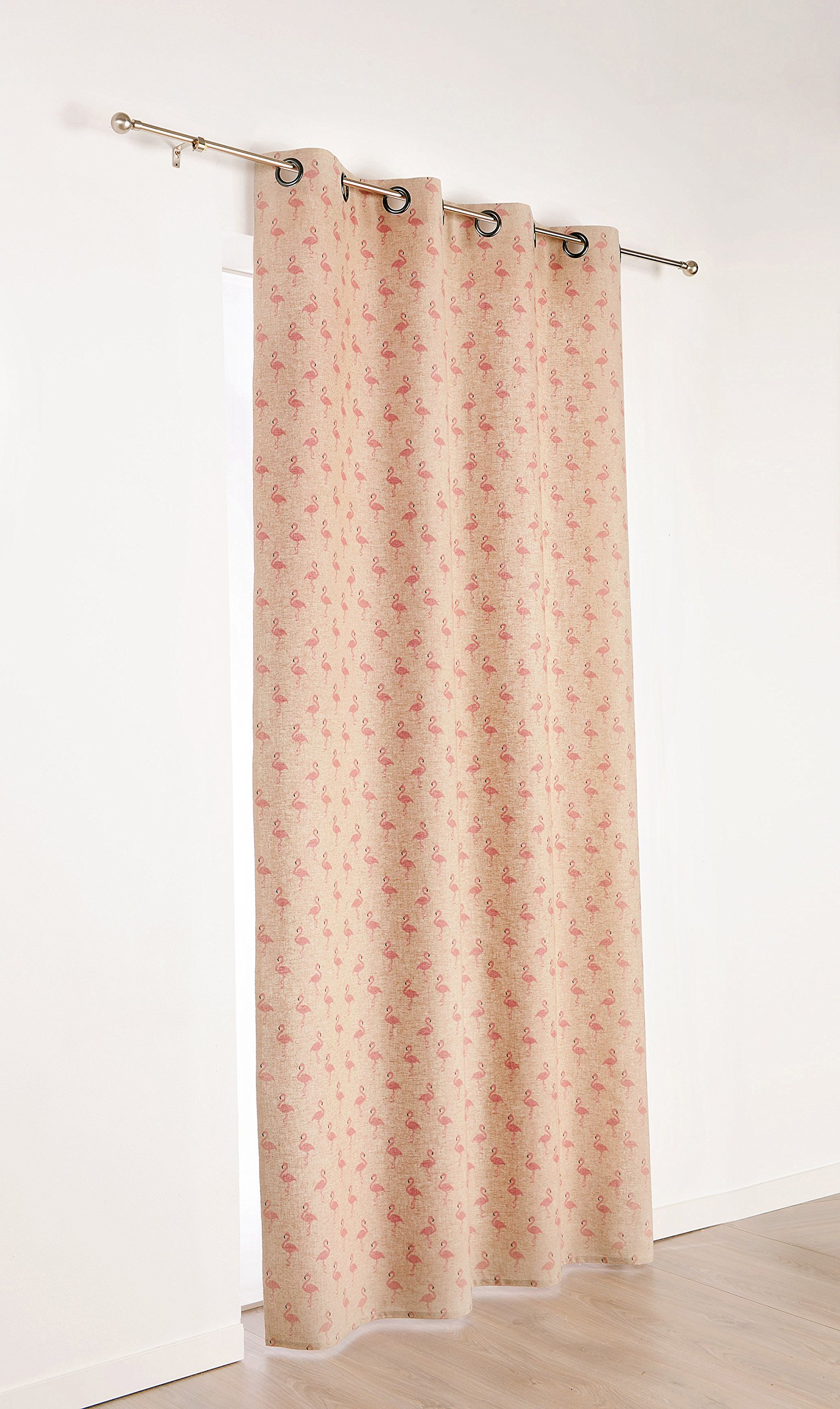 Linder 1570/60/49886/377FR Curtain with Eyelets Polyester 140 x 240 cm Beige and Pink