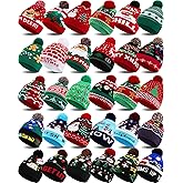 Suhine 30 Pcs Kid Christmas Beanie Hats Bulk Winter Knitted Sweater Hat Holiday Santa Cap for School Donation Xmas Party Gift