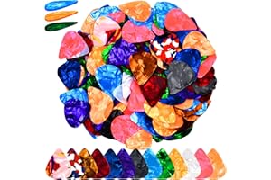 BYMORE 160 pcs 0.46mm/0.71mm/0.96mm Random Color Celluloid Guitar Picks for Bass Electric Acoustic Guitars