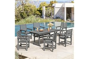 Homenjoy Patio Table and Chairs Set 7 Pieces, HDPE Weather Resistant Outdoor Dining Set with 1.95" Umbrell Hole, Rectangle Outdoor Dining Table with 6 Patio Chairs, Patio Dining Set for Balcony,Grey