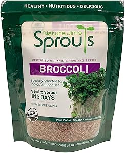 Nature Jim's Sprouts Broccoli Sprout Seeds - Certified Organic Broccoli Sprouting Seeds for Indoor/Outdoor Use - Rich in Sulforaphane Healthy, Nutritious Broccoli Seeds Sprout in 5 Days - 8oz