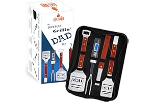 AMZ BBQ CLUB - Ultimate Dad Birthday Gift - Grilling Set with Basting Brush and BBQ Fork That Also Works As A Thermometer - Perfect for Father's Day Cooking Gifts and More! (Dad-BBQ-Set)
