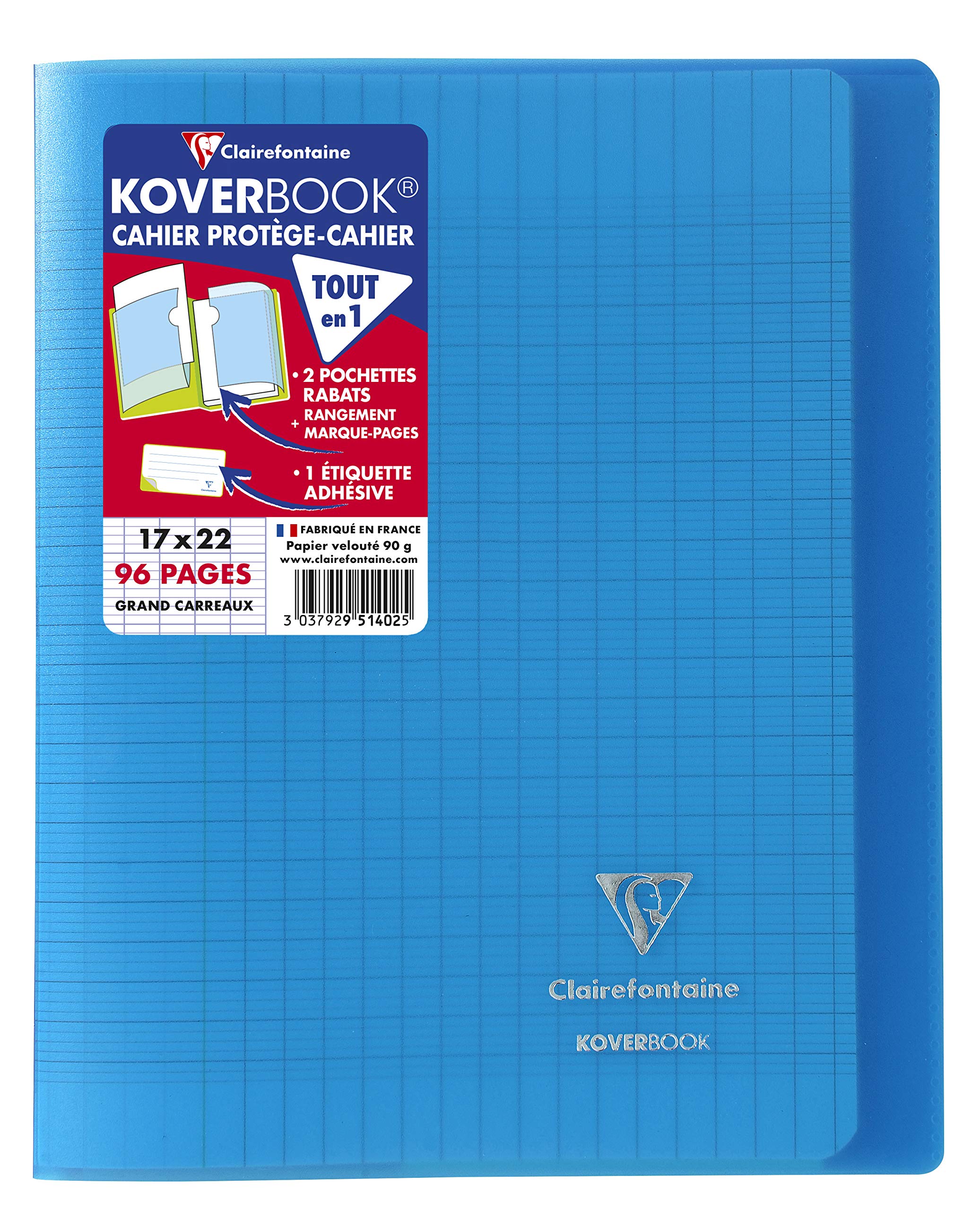 Clairefontaine 951402C A Set of 10 Blue Koverbook Stapled Notebooks - 17x22 cm - 96 Seyes Ruled Pages - White Paper 90 g - Polypro Cover
