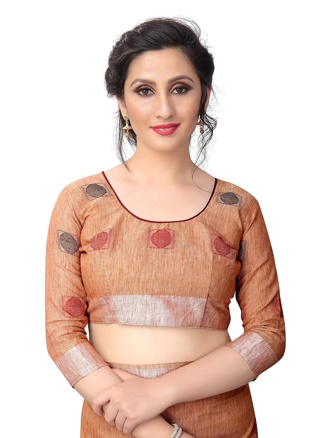 perfectblue women's linen saree with blouse piece (linenroundvariation)