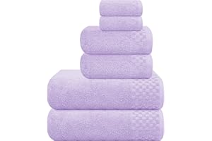 MyOwn Premium Cotton 6 Pack Towel Set for Bathroom, Contains 2 Bath Towels 28x55 inch, 2 Hand Towels 16x24 inch & 2 Wash Coths 12x12 inch, Ideal Everyday use, Compact & Lightweight - Purple