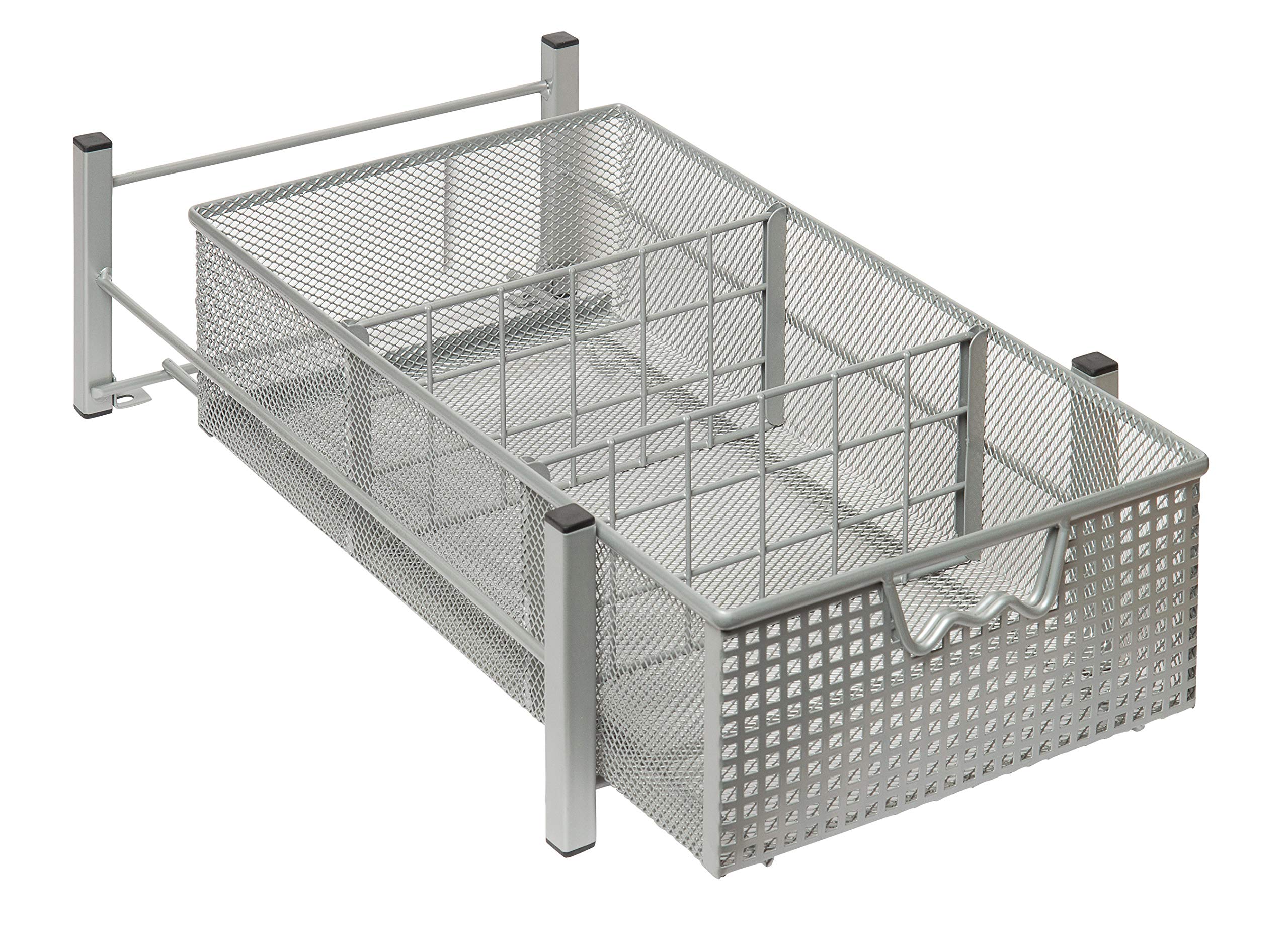 Amtido Mesh Cabinet Basket Organisers - Metal Storage Drawer - Sliding Rack with Dividers for Spice, Shower, Pantry Supplies - Kitchen, Bathroom, Undersink, Garage Shelving - Silver - Medium — image 1
