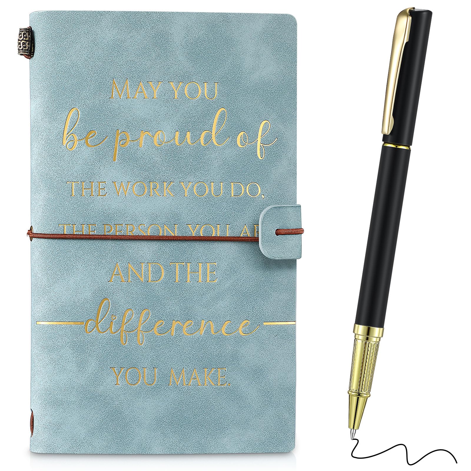 Tenare 2 Pcs Christmas Thank You Gift for Colleagues Women Teacher Leaving Gifts Employee Appreciation Inspirational Notebook Ballpoint Pen Leather Notepad A5 Award for Coworker Volunteer(Blue)
