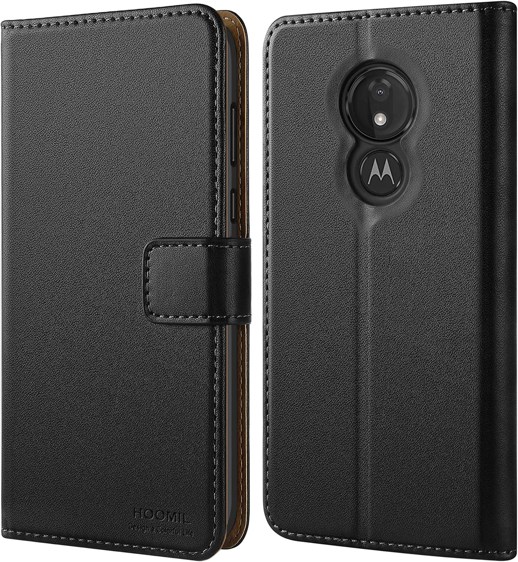 HOOMIL Compatible with Moto G7 Power Case, Moto G7 Power Cover, Premium Leather Flip Wallet Phone Case for Motorola Moto G7 Power Smartphone (Black)