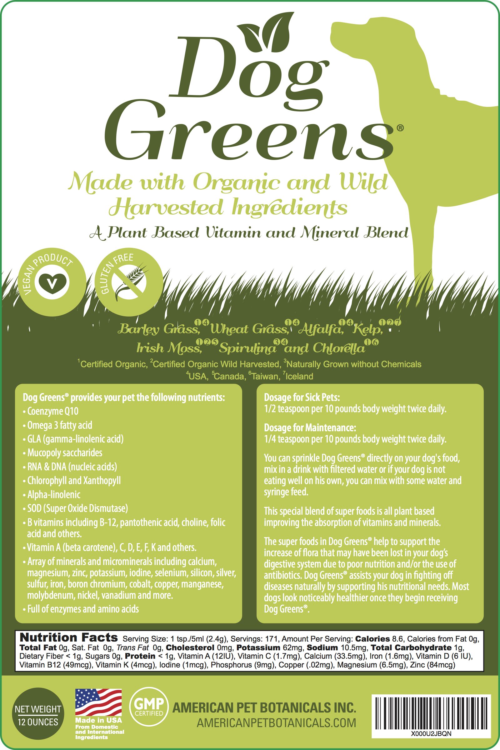 DOG GREENS Organic and Wild Harvested Vitamin and Mineral Supplement