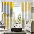 Yellow Window Curtain Yellow Grey Abstract Thermal Insulating Drapes Rust Art Treatment Drapes Modern Curtains for Living Room Bedroom Hotel, 52" x 84", 2 Panels