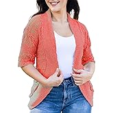 Loxdonz Women's Short Sleeve Crochet Knitted Bolero Shrug Cardigan Cropped Sweater