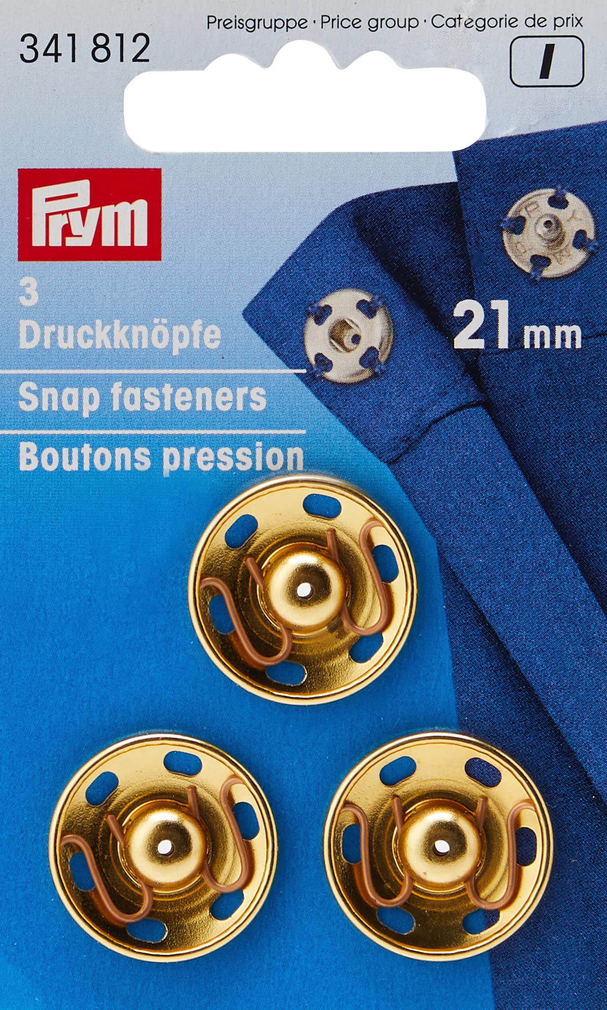 Prym PRYM_341812-1 Sew-On Snap Fasteners Brass Gold col 21 mm