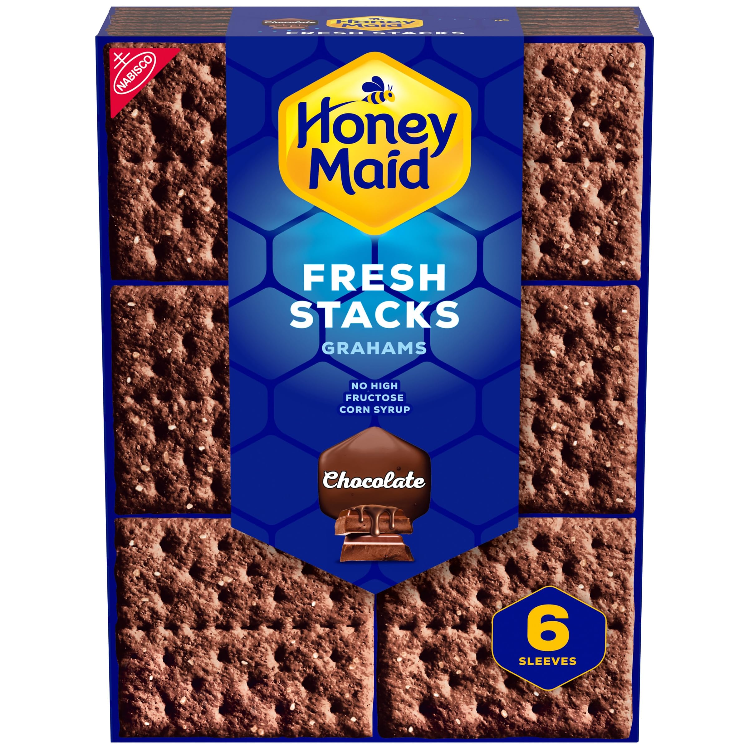 View 1 of HONEY MAID Fresh Stacks Chocolate Graham Crackers, Travel Snacks, 12.2 oz (6 Multi Snack Packs)