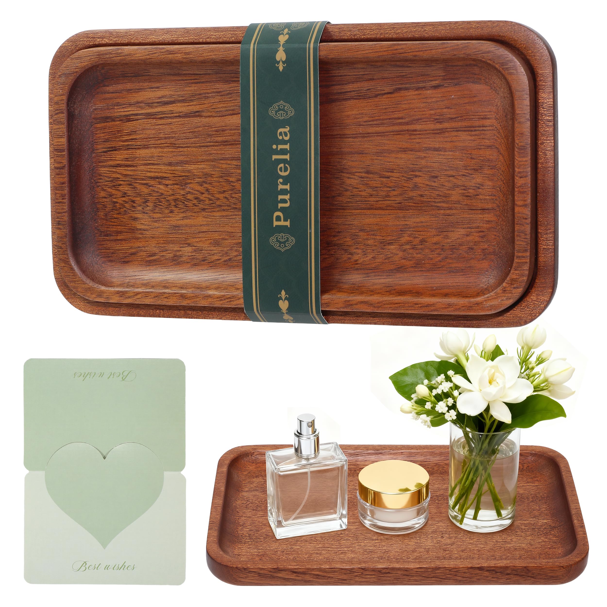 Photo 1 of ***MINOR DAMAGE*** Purelia Solid African Ebony Wood Tray Set, 2-Pc Handmade, 9"x5.1" & 8.5"x4.5", for Bathroom Counter Organization, Vanity Tray, and Charcuterie Board, to Neatly Hold Candles, Perfume, and Jewelry