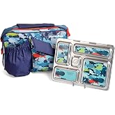 PlanetBox Rover Stainless Steel Bento Box Style Lunch Box Kit for Kids with 5 Compartments, Camo Shark Edition includes Insulated Lunch Bag, Leakproof Food Containers and Matching Magnets