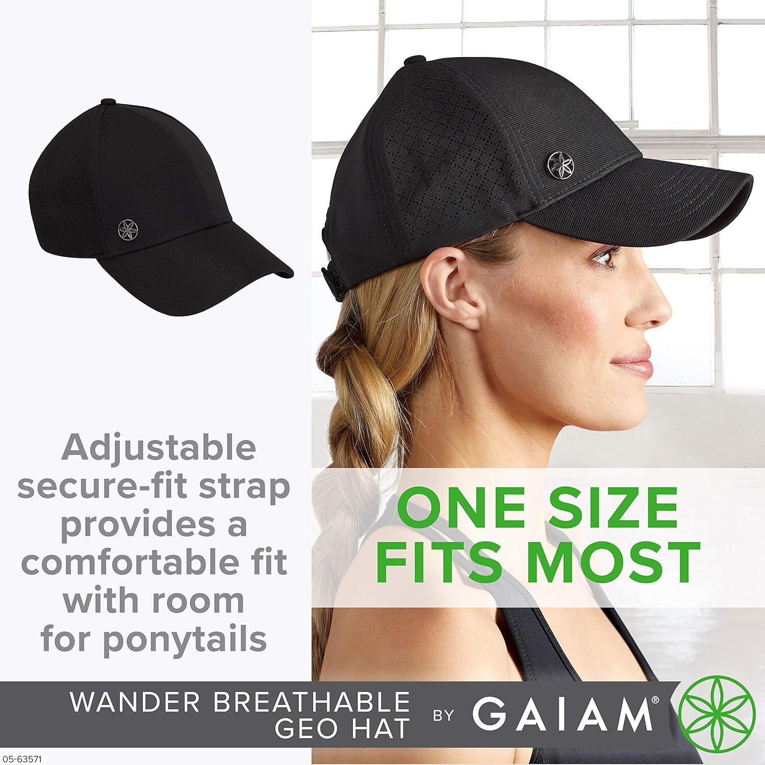 Gaiam Women's Wander Geo Hat - Breathable Ball Cap, Pre-Shaped Bill, Adjustable Size (Running, Outdoors, Baseball, Sun, Hiking, Yoga, Golf, Tennis, Sports & Fitness) - Black: Clothing