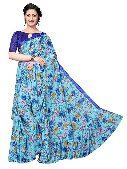 Winza Designer Womens Georgette Saree With Blouse (RUFFLE MULTI)
