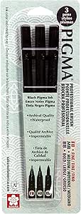 Sakura Pigma Professional Set Fine, Medium and Bold (3-PC Black Set)