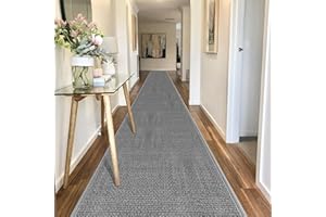 GOYLSER 20 ft Jute Entryway Runner, Rubber Backed Absorbent Extra Long Runner Rug for Hallway, Grey Laundry Room Runner Mat