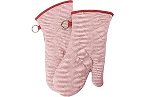 RED LMLDETA 1 Pair Yarn Dyed Oven Mitts 100% Cotton Heat Resistant 470 Degree Gloves Men Women Cooking Baking Barbecue BBQ Microwave Crafting Machine Washable Pot Holders Mittens (red2)