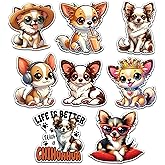 Chihuahua Dog Sticker 8 Pcs (Large Size) Vinyl Stickers Laptop Waterproof Decal for Car Bumper Water Bottle Laptop Notebook Window Funny Party Birthday Decorations - Size 4 Inches